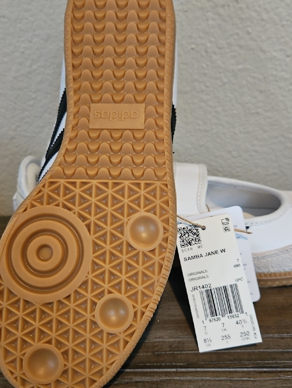 adidas White Mary Jane Flats with Black Stripes - Picture 5 of 6